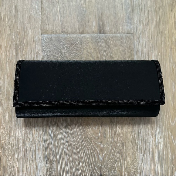Vintage 80's Black Beaded Clutch Envelope Purse - Picture 13 of 14